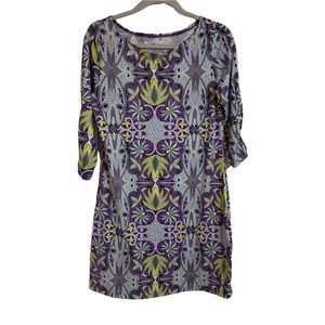 SOYBU Women‎ Dress Sz M Purple Multicolor Shift Roll Tab Sleeves Athleisure EUC.